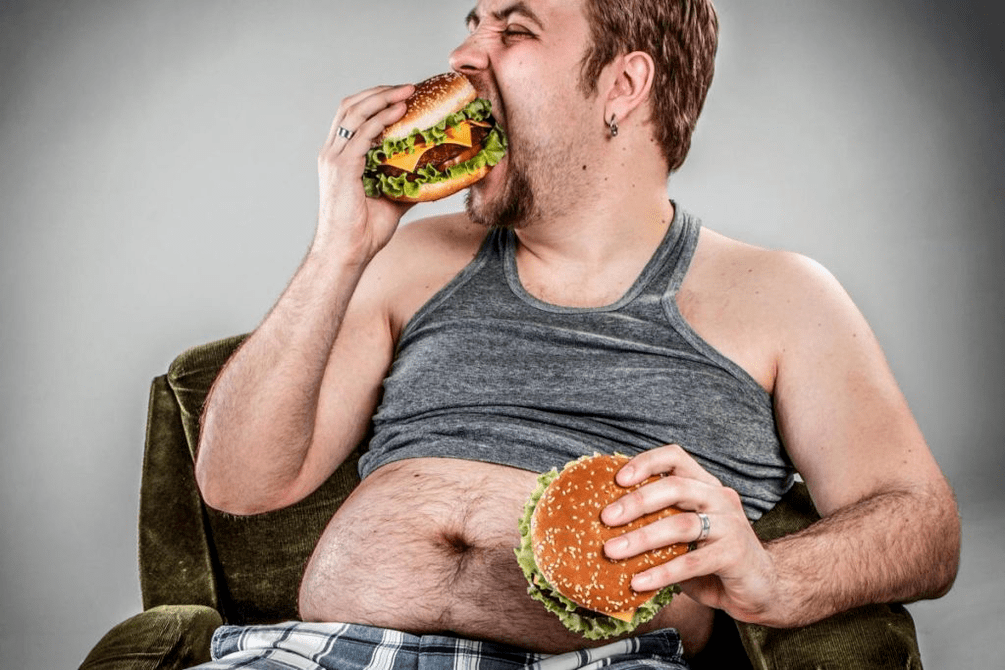 Men eat snacks